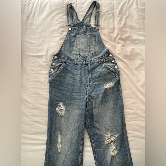 H&M - Denim Distressed Overalls - Picture 1 of 5